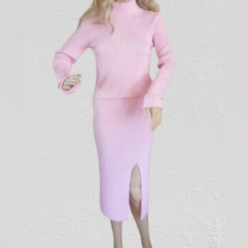 Pink Ribbed Skirt Set